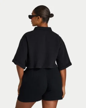 Camicia corta da resort da donna – nera