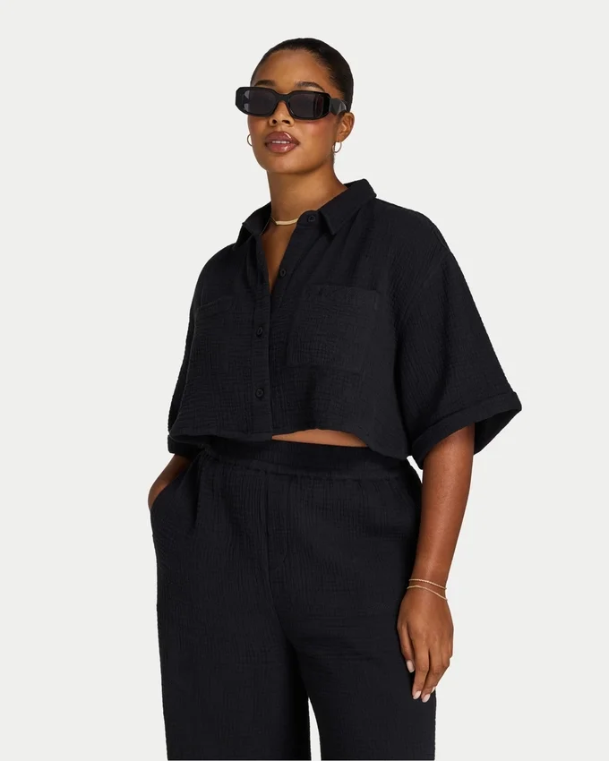 Camicia corta da resort da donna – nera Camicia corta da resort da donna – nera