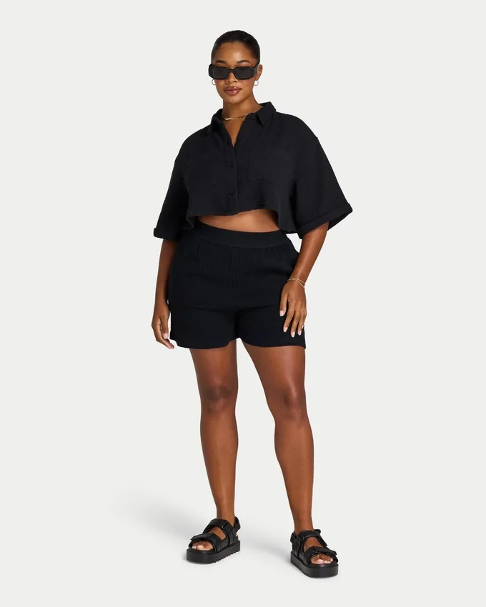 Camicia corta da resort da donna – nera Camicia corta da resort da donna – nera