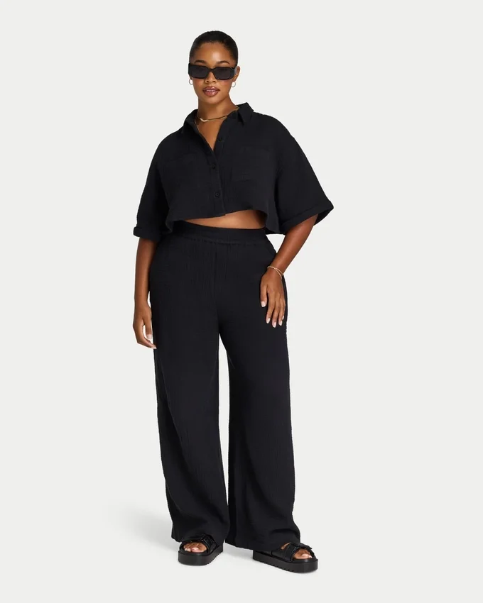 Camicia corta da resort da donna – nera Camicia corta da resort da donna – nera