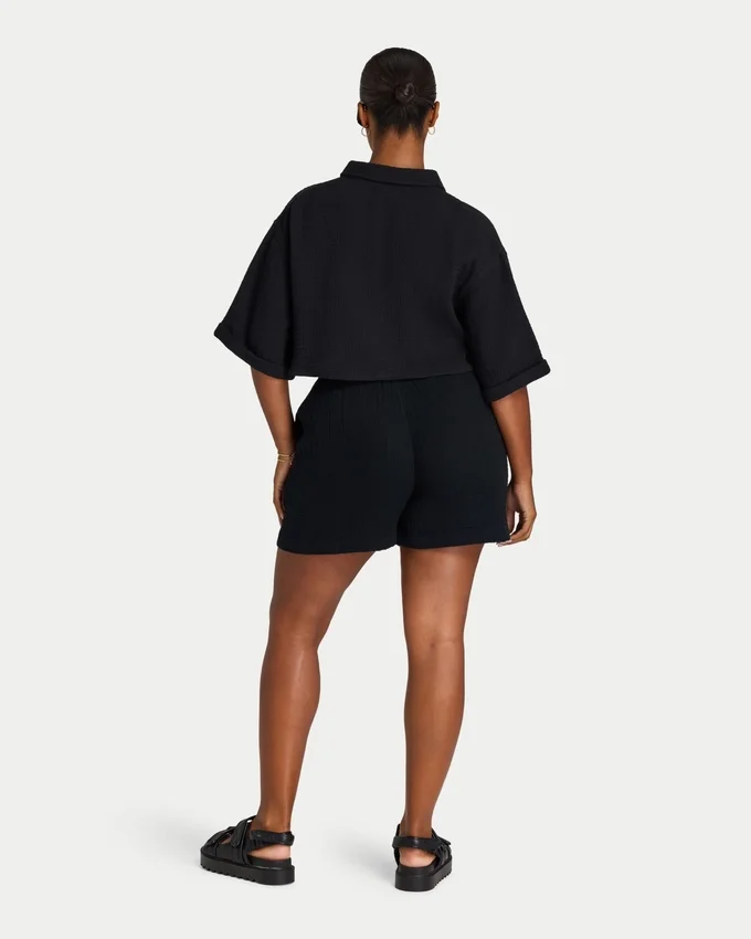 Camicia corta da resort da donna – nera Camicia corta da resort da donna – nera