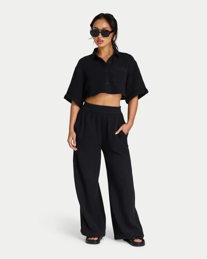 Camicia corta da resort da donna – nera Camicia corta da resort da donna – nera