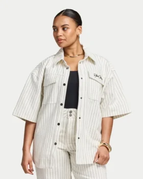 Camicia da donna in denim a pantaloncini con maniche corte