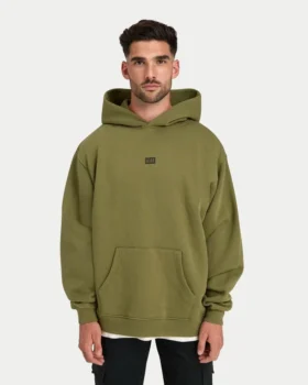 Felpa con cappuccio oversize da uomo “Collective” – verde oliva
