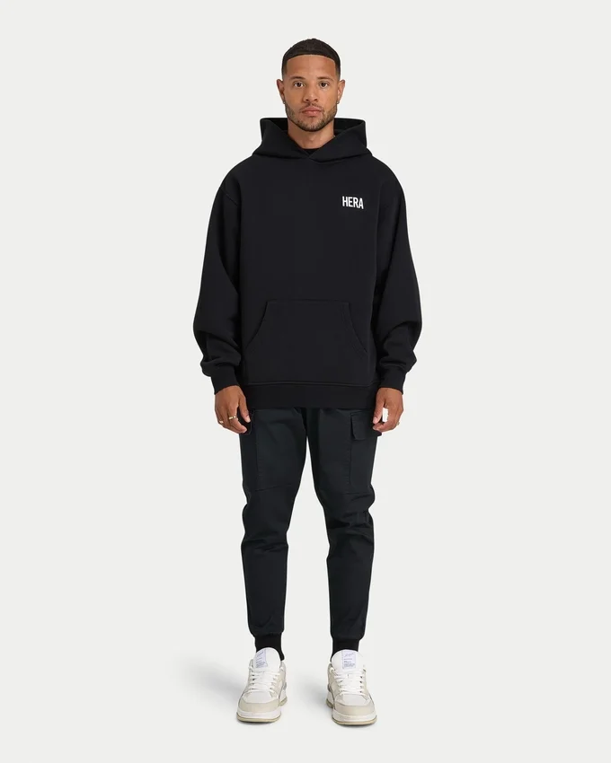 Felpa con cappuccio oversize da uomo – nera Felpa con cappuccio oversize da uomo – nera