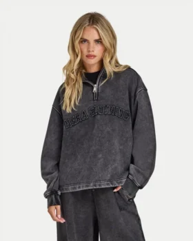 Felpa Signature da donna oversize con zip a ¼, effetto lavato
