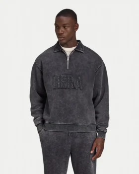 Felpa Signature da uomo oversize con zip a ¼, effetto lavato