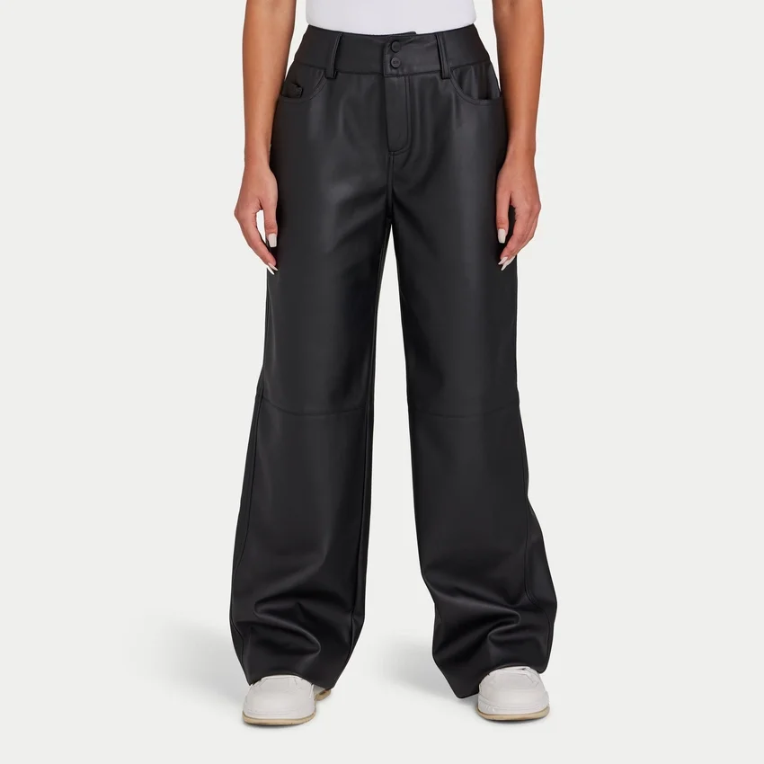 Pantaloni da donna Rewear in ecopelle a gamba larga – nero Pantaloni da donna Rewear in ecopelle a gamba larga – nero