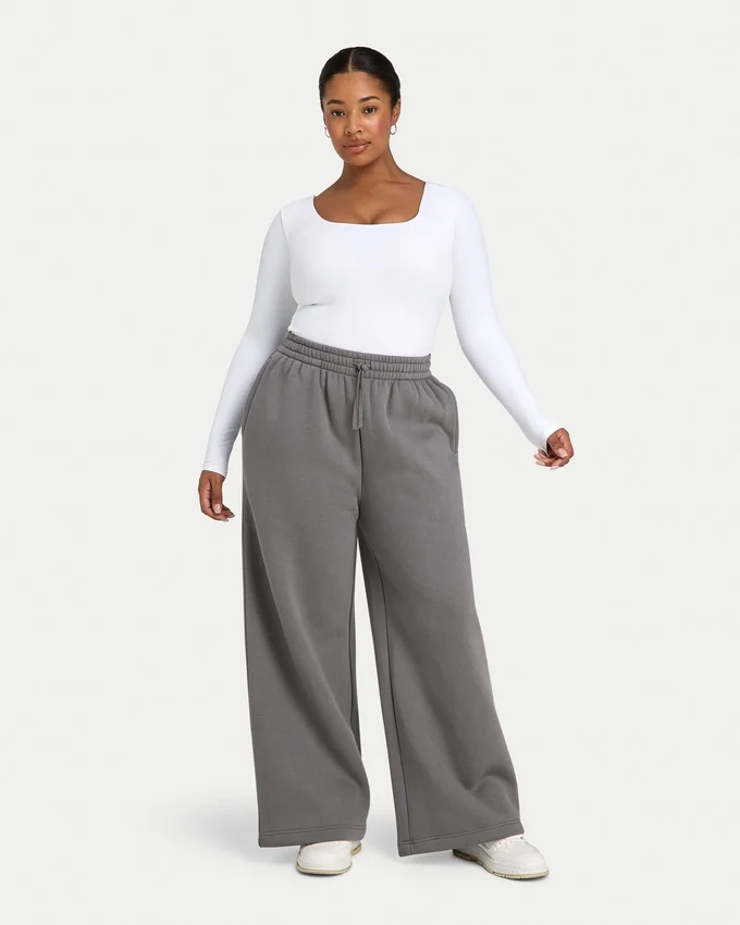 Pantaloni sportivi da donna a gamba larga – grigio antracite Pantaloni sportivi da donna a gamba larga – grigio antracite