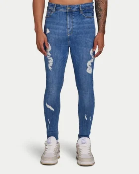 Spray-On jeans strappati da uomo – blu medio
