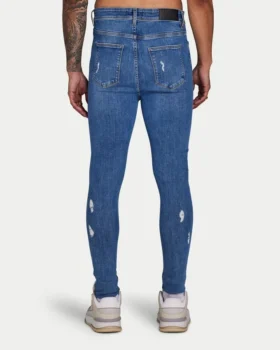 Spray-On jeans strappati da uomo – blu medio