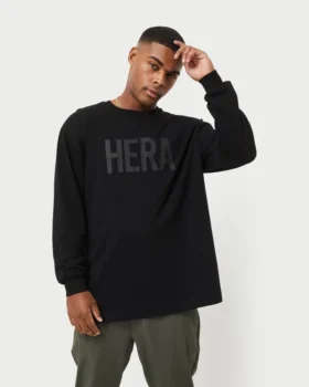 T-shirt a maniche lunghe da uomo Label – nera