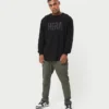 T-shirt a maniche lunghe da uomo Label – nera