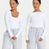 Top da donna essenziale a maniche lunghe dual wear – bianco Top da donna essenziale a maniche lunghe dual wear – bianco