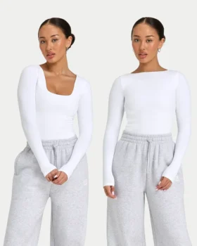 Top da donna essenziale a maniche lunghe dual wear – bianco