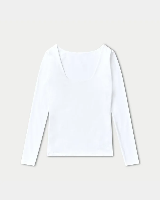 Top da donna essenziale a maniche lunghe dual wear – bianco Top da donna essenziale a maniche lunghe dual wear – bianco