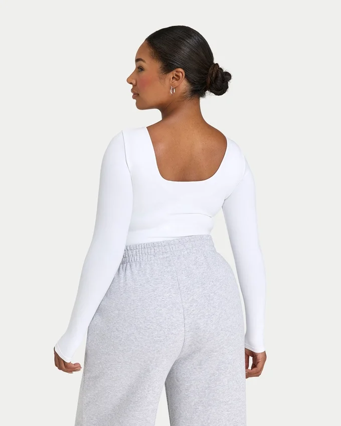 Top da donna essenziale a maniche lunghe dual wear – bianco Top da donna essenziale a maniche lunghe dual wear – bianco