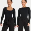 Top da donna essenziale a maniche lunghe dual wear – nero