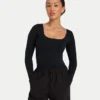 Top da donna essenziale a maniche lunghe dual wear – nero