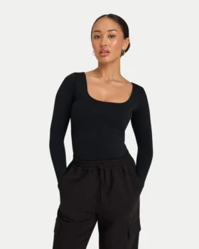 Top da donna essenziale a maniche lunghe dual wear – nero