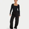 Top da donna essenziale a maniche lunghe dual wear – nero