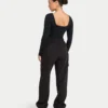 Top da donna essenziale a maniche lunghe dual wear – nero