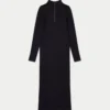 Vestito midi da donna a maniche lunghe con base a costine – nero