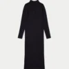 Vestito midi da donna a maniche lunghe con base a costine – nero